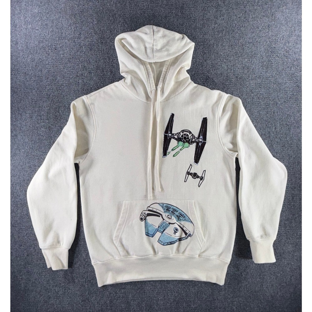 Disney 100 Star Wars Hoodie Mens Medium Cream X-Wing Millennium Falcon Graphic